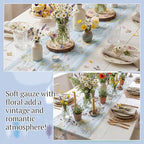 Lounsweer 3 Pcs Blue Wildflower Table Runner 10ft Embroidery Tulle - Image 4