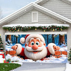 Christmas Garage Door Cover Santa Claus Winter Snow Scene Garage Door Banner 7x16 Ft, Funny Santa Peeking Over Brick Wall Holiday Garage Mural, Outdoor Christmas Dec for Home Garage Party Backdrop - Image 7