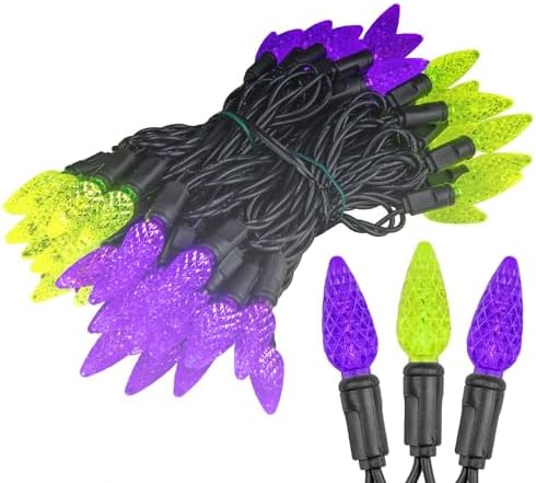 Novelty Lights 70 LED C6 Outdoor Halloween String Lights, Purple & Lime - Image 6