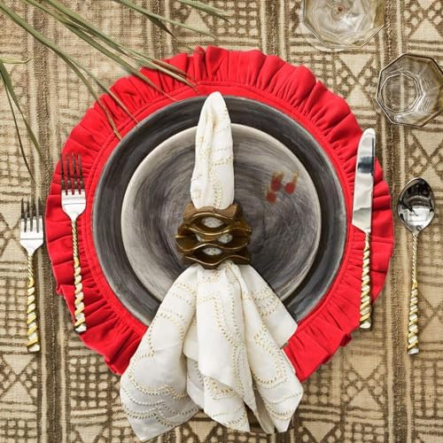 16.5 Inch Velvet Round Placemat with Ruffle for Dining Table Outdoor Placemats Non-Slip Washable for Gathering, Occasional Decoration and Family Parties Celebrations Set of 4, Red by OPEXSCAL