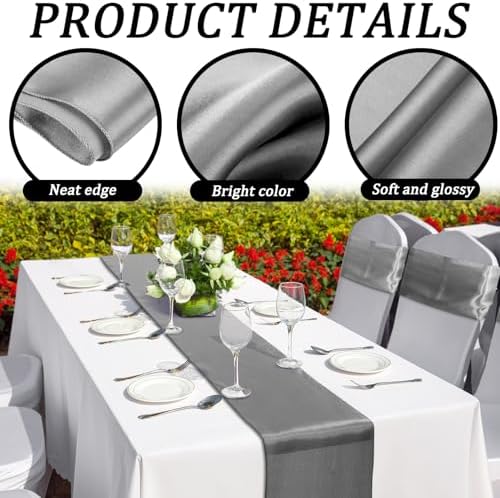 Bencailor 24 Pcs Dark Gray Satin Table Runners Bulk, 12 x 108 Inch - Image 5