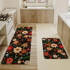 Boho Floral Kitchen Mat Set of 2,Modern Farmhouse Flowers Kitchen Rugs and Mats Non Skid Washable,Spring Summer Bohemian Kitchen Runner Rugs with Rubber Backing (Black 17"x47"+17"x30") - Image 4