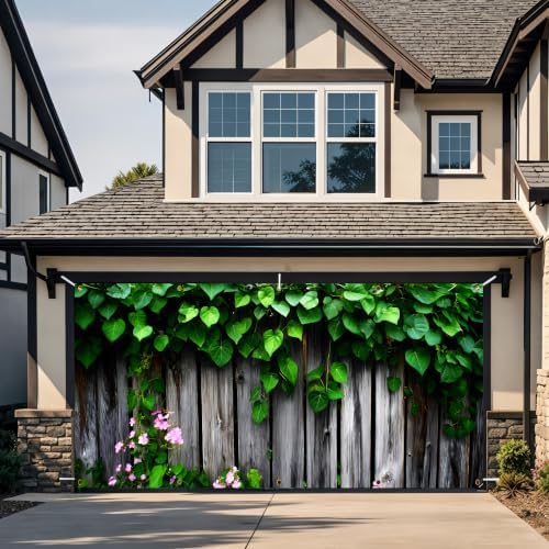 Garden Garage Door Banner 6 x 13 FT, Green Ivy Rustic Wood Fence Garage Door Cover, Botanical Greenery Floral Outdoor Garage Door Decorations, Farmhouse Nature Backdrop for Home Party Decor(Wooden planks) - Image 4