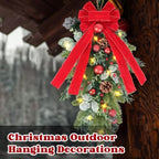 2 PCS 24" Artificial Christmas Teardrop Swag Norfolk Pine Teardrop Door Swag Xmas Cedar Swags Wreath with Berry Pinecone for Front Door Winter Cabinet Mantle Fireplace Wall Indoor Outdoor Home Decor - Image 5