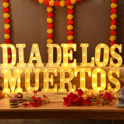 Aurelema 15 Pcs Day of the Dead Decorations, LED Letter Lights Signs by Aurelema