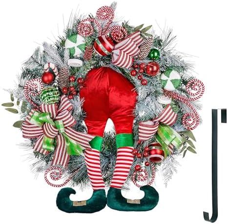 Valery Madelyn 30" Pre-Lit Christmas Wreath for Front Door with Lights Elf by ValeryMadelyn