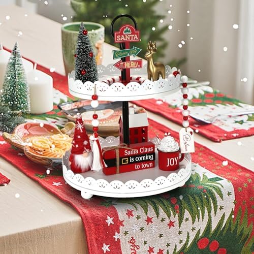 Christmas Decorations for Home Office 8 PCS Tiered Tray Decor Set - Image 5