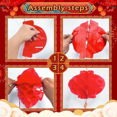 23Pcs Chinese Decorations for Party with 2 3D Dragons & 20 Red Lanterns - Image 4