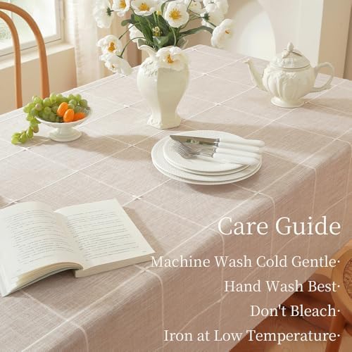 Zobesta Linen Table Cloth Rectangle Tables 60x102 Inch, Plaid Browm Linen - Image 4