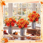 Zeyune 6 Sets Fall Thanksgiving Table Centerpiece Decoration Harvest Artificial Flower Daisy Mums with Metal Pot for Autumn Rustic Farmhouse Home Kitchen Dining Indoor Decoration - Image 2
