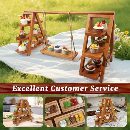 Tnstbiee Rustic 3-Tier Wooden Cupcake Stand, Foldable Dessert Display Rack - Image 5