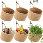 6 PCS Wall Hanging Basket Set Handwoven Cotton Rope Hanging Fruit Basket Organizer with Hooks Boho Decorative Storage Bins for Home Kitchen Office Door Wall by Unknown