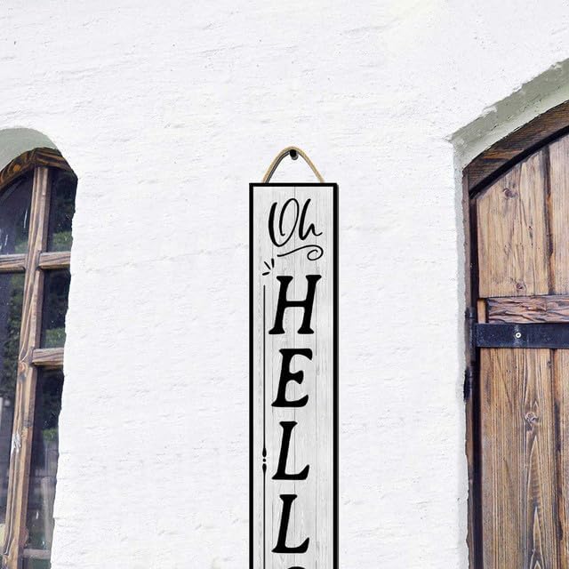 48x8 Inch Farmhouse Rustic Large Vertical Welcome Sign for Front Porch - Wood Plank Set, Playful "Oh Hello There" Design, Indoor & Outdoor Compatible - Image 5