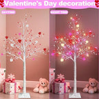 Valentines Day Decor, 4 FT Prelit Lighted Valentines Tree with 3D Hearts&Berries Ornaments 48 Led Red Pink Lights, Outdoor Waterproof Artificial Birches Tree for Valentines Day Decorations Indoor Home - Image 2