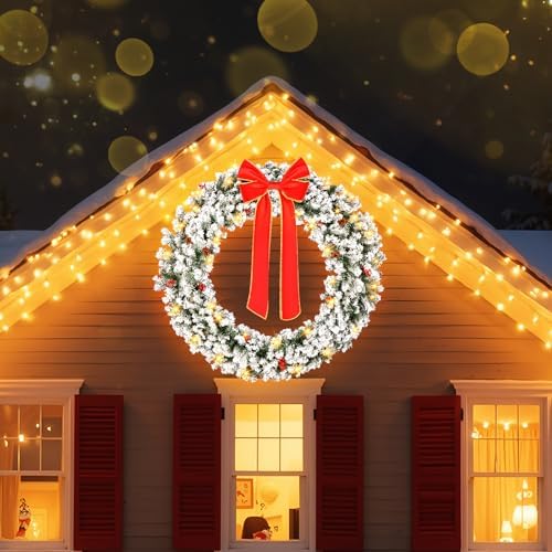 VINGLI 60" Extra Large LED Christmas Wreath with 220 Warm White Lights - Image 4