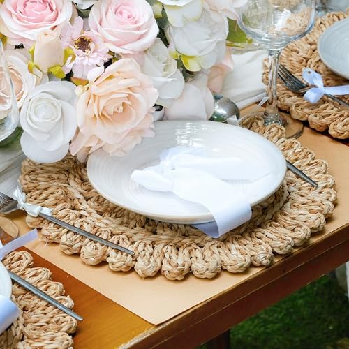 13.8" Set of 8 Corn Husk Woven Round Placemats by DaiVuCrafts - Image 2