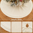 36 Inch White Knitted Christmas Tree Skirt Small Thick Cable Knit Round Cream for 4ft 5ft Tree Rustic Farmhouse Neutral Christmas Decor Tree Base Cover Xmas Home Decor (White-01) - Image 2