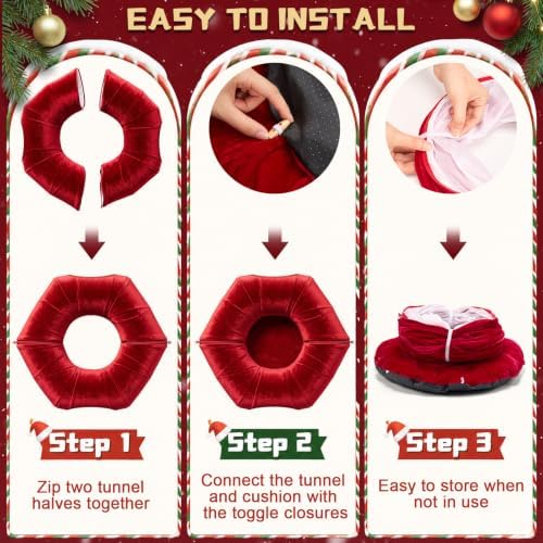 Thyle Christmas Cat Tunnel Bed, Burgundy, 2.4ft X 2.4ft X 11.8in, Velvet - Image 6