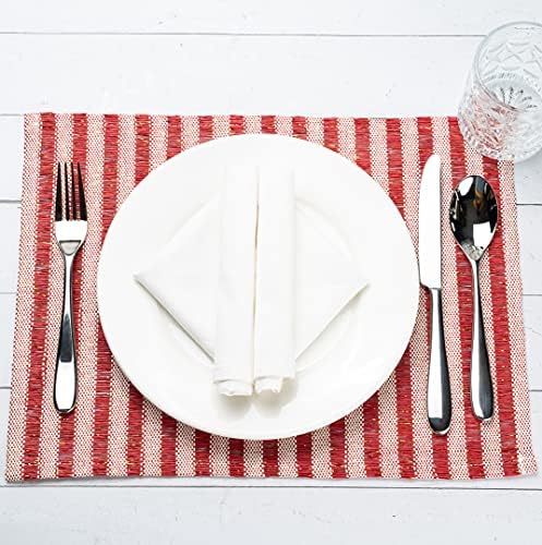 Restaurantware 16 x 12 Inch Dining Table Placemats Set Of 6 Rectangle Kitchen Table Mats - Striped Easy To Clean Red Plastic Striped Placemats Wipeable Durable - Image 3