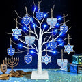 [Timer] Hanukkah Decorations Indoor, 24Inch Hanukkah Birch Tree with 24 Blue Lights 12 Menorah Dreidel Star of David, USB & Battery Operated Hanukkah Table Decorations Indoor Home Party Chanukah Decor by Mosoan