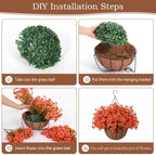 Hananona 24 Pcs Artficial Outdoor Flowers with Hanging Baskets, Orange Fall mums 2 Pack Hanging Planter with Outdoor Fall Flowers for Autumn Porch Garden and Home Patio Yard Decor (2, Orange) - Image 3