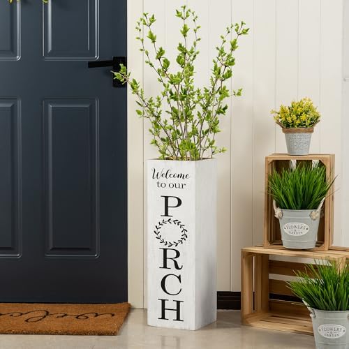 Glitzhome 24"H Wooden Welcome Sign, Rustic Farmhouse Double-Sided Box-Shaped "WELCOME PORCH" Sign, Outdoor Front Door and Courtyard Decoration（White） by Glitzhome