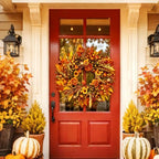 Fall Wreath for Front Door 26 Inch, Autumn Harvest Wreath Sunflowers Roses Acorns Berries, Thanksgiving Halloween Farmhouse Rustic Grapevine Twig Decor - Image 2