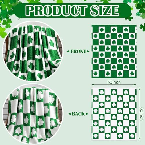 Buryeah St Patricks Day Knit Throw Blanket, 50 x 60 Inch Irish Shamrocks Reversible Knitted Throw Blanket, Lucky Green Clover Cozy Soft Lightweight Gift for Couch Sofa Bed - Image 3