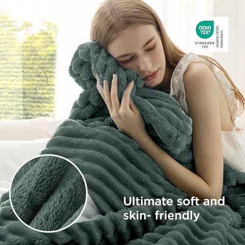 Bedsure Soft Twin Blanket for Bed Decor Gifts Mallard Green 60"x80" - Image 4