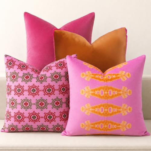 Pink Patterned Decorative Throw Pillow Covers, Set of 4, 18x18 Inch Bold Boho Accent Pillow Cover 4 Pack by Unknown