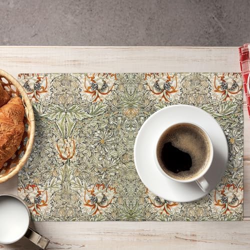 Morris Printed Placemats, Vintage Natural Botanical Style Set of 6 for Party Kitchen Dining Decorations, 12 X 18 Inches - Image 3