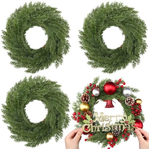 Zeyune 4 Pcs 14" Christmas DIY Green Wreath Artificial Wreath Cypress Style by Zeyune