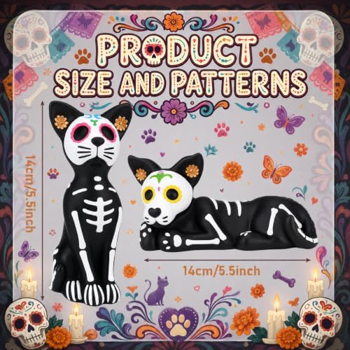 Simgoing 2 Pcs Luminous Day of The Dead Figurine Skeleton Halloween Dog - Image 3