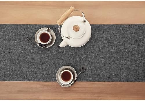 Solino Home 100% Pure Linen Table Runner Charcoal Grey, Athena 14 x 144 in - Image 3