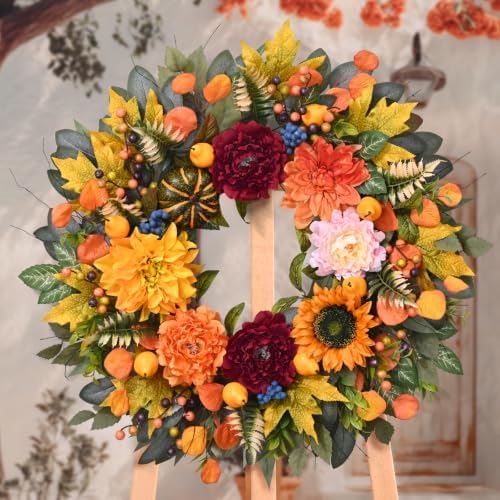 Waipfaru 26 Inch Harvest Fall Wreaths for Front Door Decor with Pumpkin - Image 6