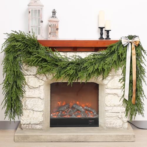 Artificial Christmas Norfolk Pine Garland for Mantle Decor (6 FT,2 PCS) by FOTEEWL