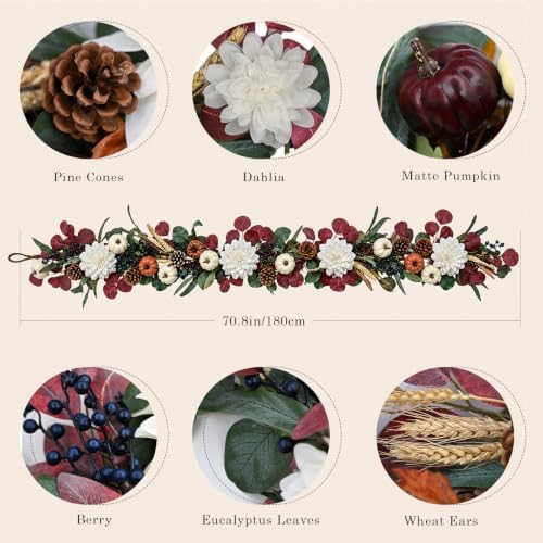 6ft Fall Garland for Mantle, Thanksgiving Autumn Indoor Outdoor Decoration - Image 6
