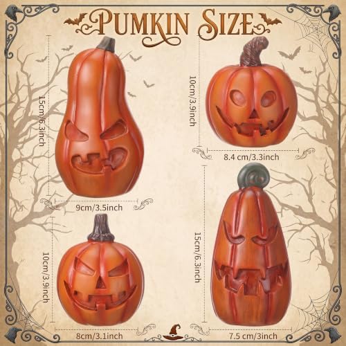 4 Pack Halloween Resin Scary Pumpkin Decorations 6.3" h Max - Image 2
