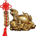 Amperer Feng Shui Brass Dragon Turtle Statue Wealth Prosperity Sculpture with Set of 5 Lucky Charm Ancient Coins on Red String Best Housewarming Congratulatory Gift Home Decor (C2 Dragon Turtle) by Briskfeel