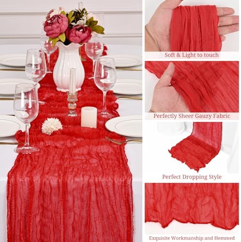 12 Pack Red Cheesecloth Table Runner,20x120 in Table Runner - Image 3