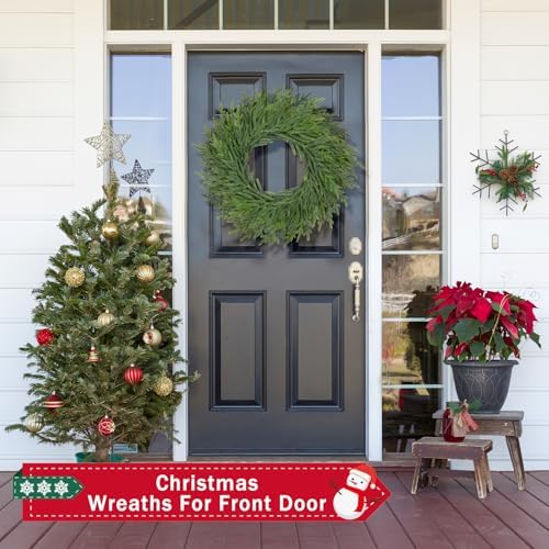 26 Inch Christmas Wreaths for Front Door Real Touch Large Xmas Winter Pine Cedar Wreaths for Windows Outdoor Indoor Christmas Holiday Home Yard Farmhouse Wall Front Door Porch Hanging Decor Clearance - Image 5