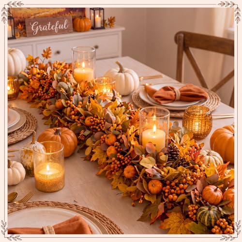 6 ft Fall Garland for Mantle Autumn Pumpkin Leaves - Image 4