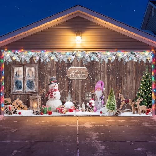 WovWeave 7 x 16 Ft Christmas Garage Door Cover, Winter Snowman Banner by WovWeave