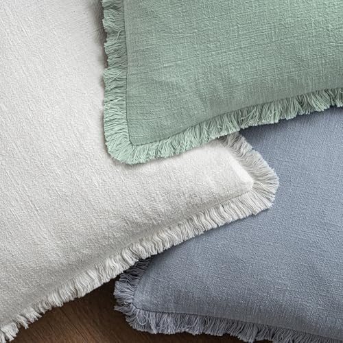 MIULEE Boho Linen Fringe Decorative Throw Pillow Covers Aqua Green 20x20 - Image 4
