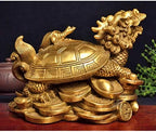 Amperer Feng Shui Brass Dragon Turtle Statue Wealth Prosperity Sculpture with Set of 5 Lucky Charm Ancient Coins on Red String Best Housewarming Congratulatory Gift Home Decor (C2 Dragon Turtle) - Image 3