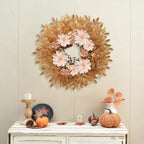 24 Inch Fall Wreath for Front Door, Autumn Harvest Wreaths with Yellow Leaves, Dahlia, Artificial Wreath for Indoor Outdoor Porch Thanksgiving Home Farmhouse Decorations - Image 5