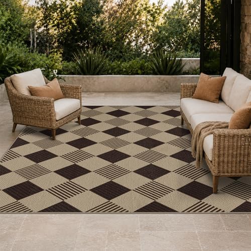 JTJ Easy Jute Outdoor Rug 5x7, Beige & Black Diamond Checkered Plaid Washable Non Slip Indoor Outdoor Area Rug for Living Room, Patio, Bedroom & Home Office, Farmhouse Geometric Low Pile Carpet - Image 4