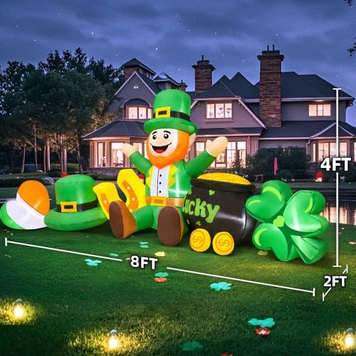 8FT St Patricks Day Inflatables Outdoor Decorations,Inflatable Leprechaun with Clover & Gold Coins Combo Blow Up Yard Decorations for Holiday Party Yard Lawn Garden - Image 5