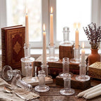 Mumufy 12 Pcs Glass Crystal Taper Candle Holders, 4 Inch Clear Glass Candlestick Holder Fit 0.8 Inch Candles, Crystal Decorative Candle Stand Centerpiece for Wedding, Dining Room, Party(Lines) by Mumufy