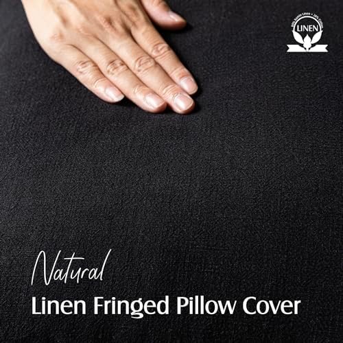 Foindtower Decorative Linen Fringe Throw Pillow Covers 24×24 Inch,Black - Image 2